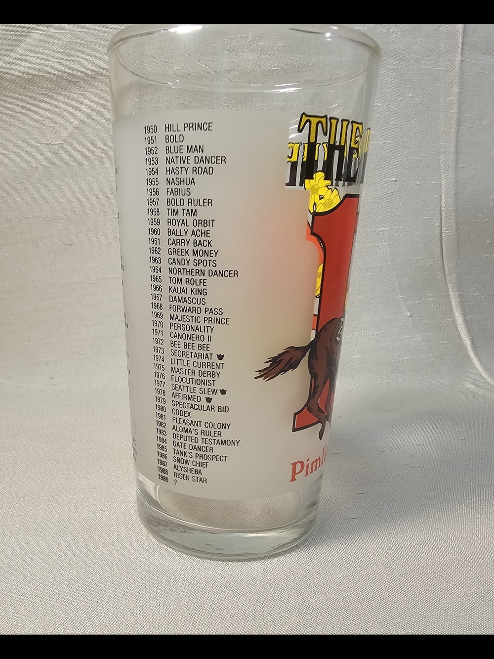114th Preakness Commemorative Racing Glass - Red, Yellow, Brown Design - Picture 3 of 10